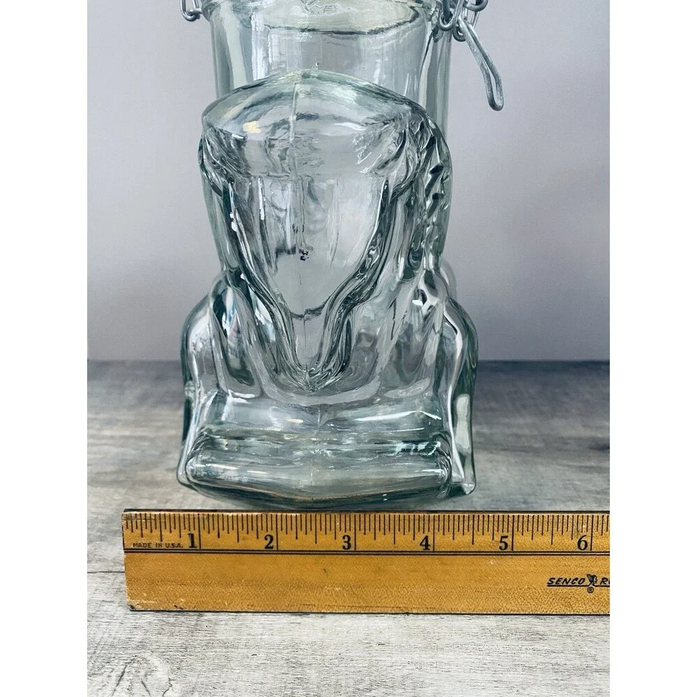 Vintage Large Carousel Rocking Horse Clear Thick Glass Canister Mason Jar Cookie